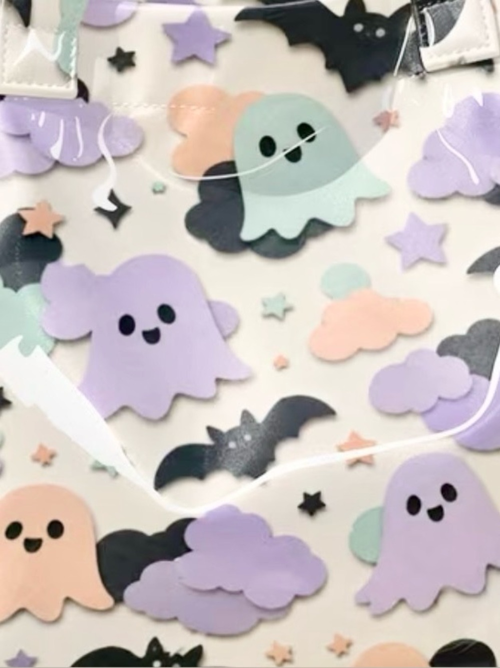 New Halloween Pastel Ghosts & Bats PVC Handbag Purse Tote Bag w/ Charm - Picture 6 of 10
